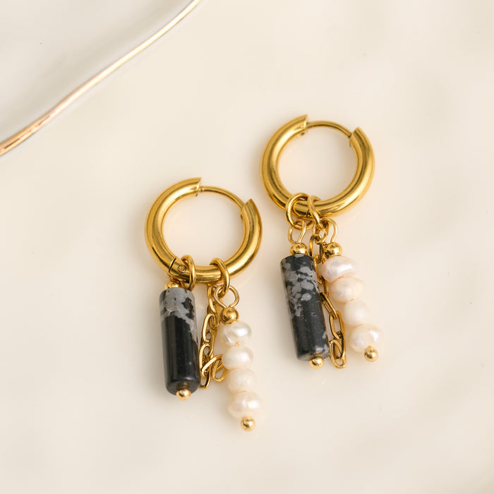 Hoop Earrings Pearl Gemstone Beaded Waterproof Gold Narelle