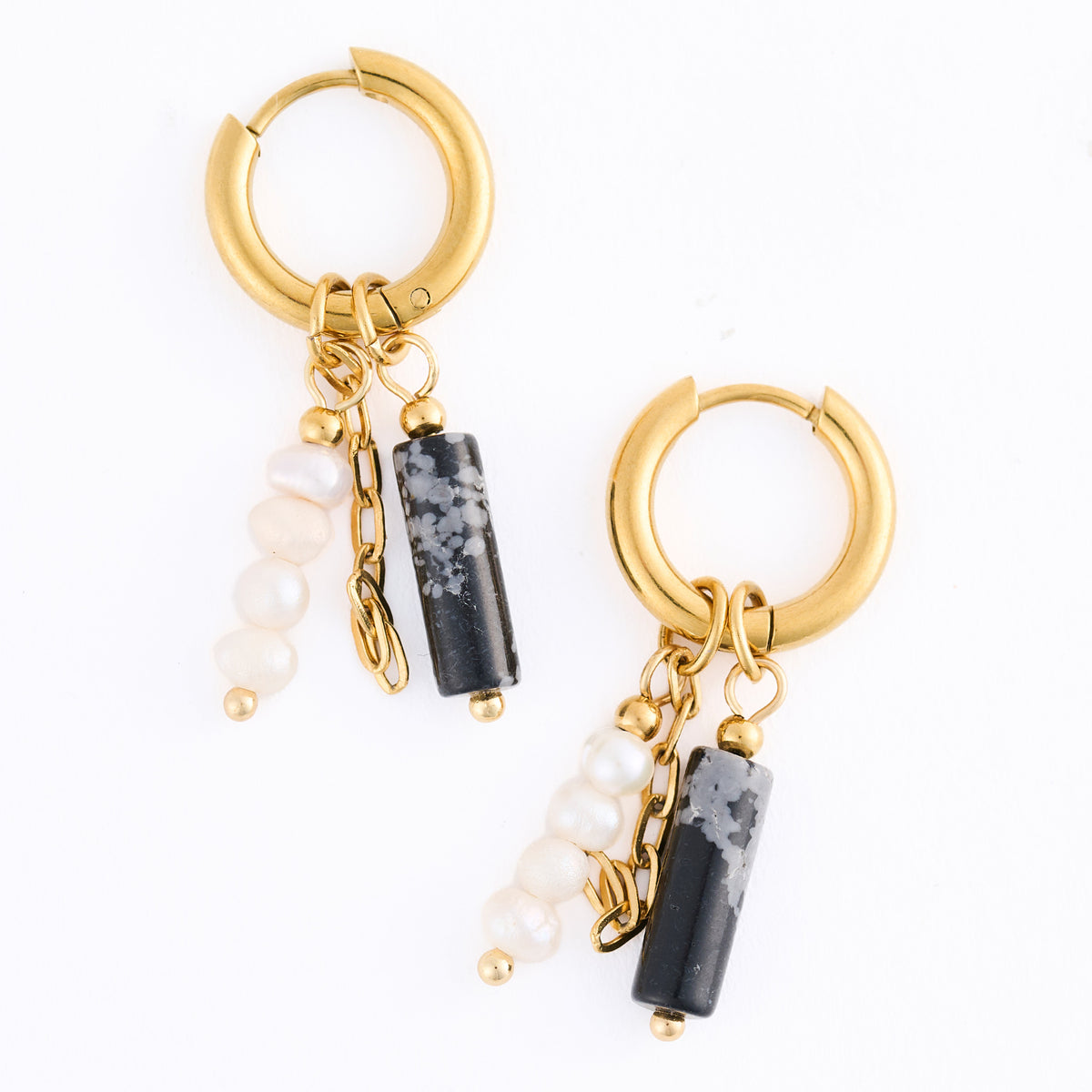 Hoop Earrings Pearl Gemstone Beaded Waterproof Gold Narelle