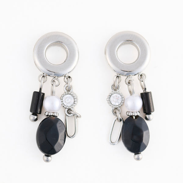 Black Agate Earrings Drop Waterproof Jewelry Narelle Post
