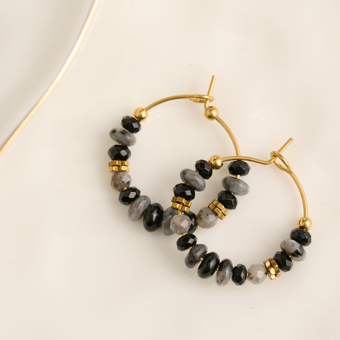 Hoop Earrings Gemstone Beaded Waterproof Narelle Gold