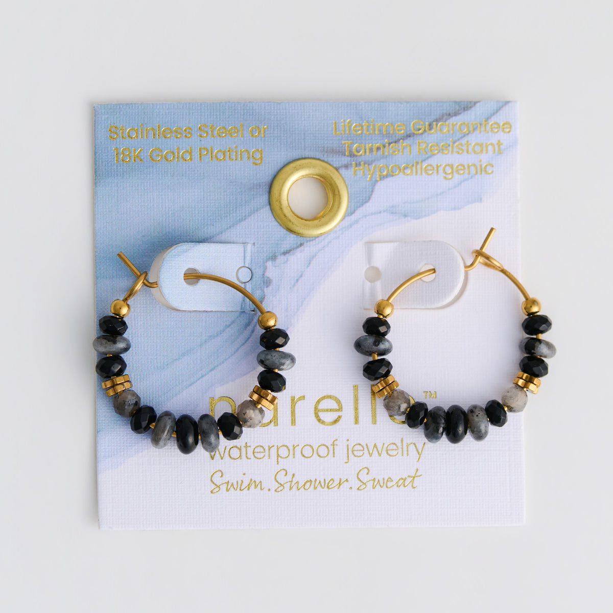 Hoop Earrings Gemstone Beaded Waterproof Narelle Gold