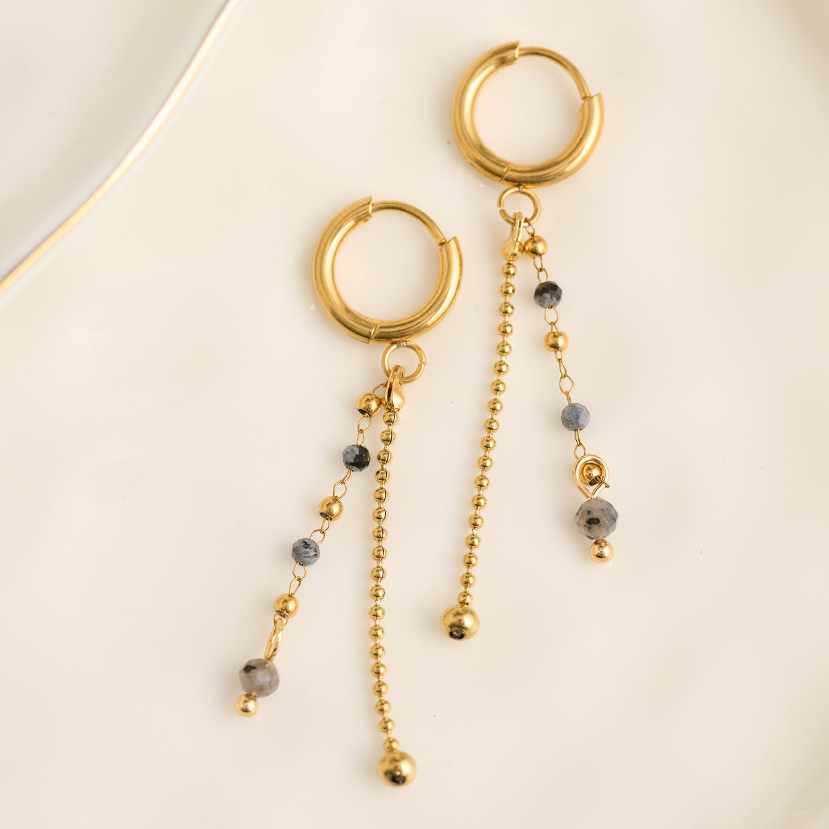 Apatite Earrings Hoop Beaded Waterproof Narelle Gold