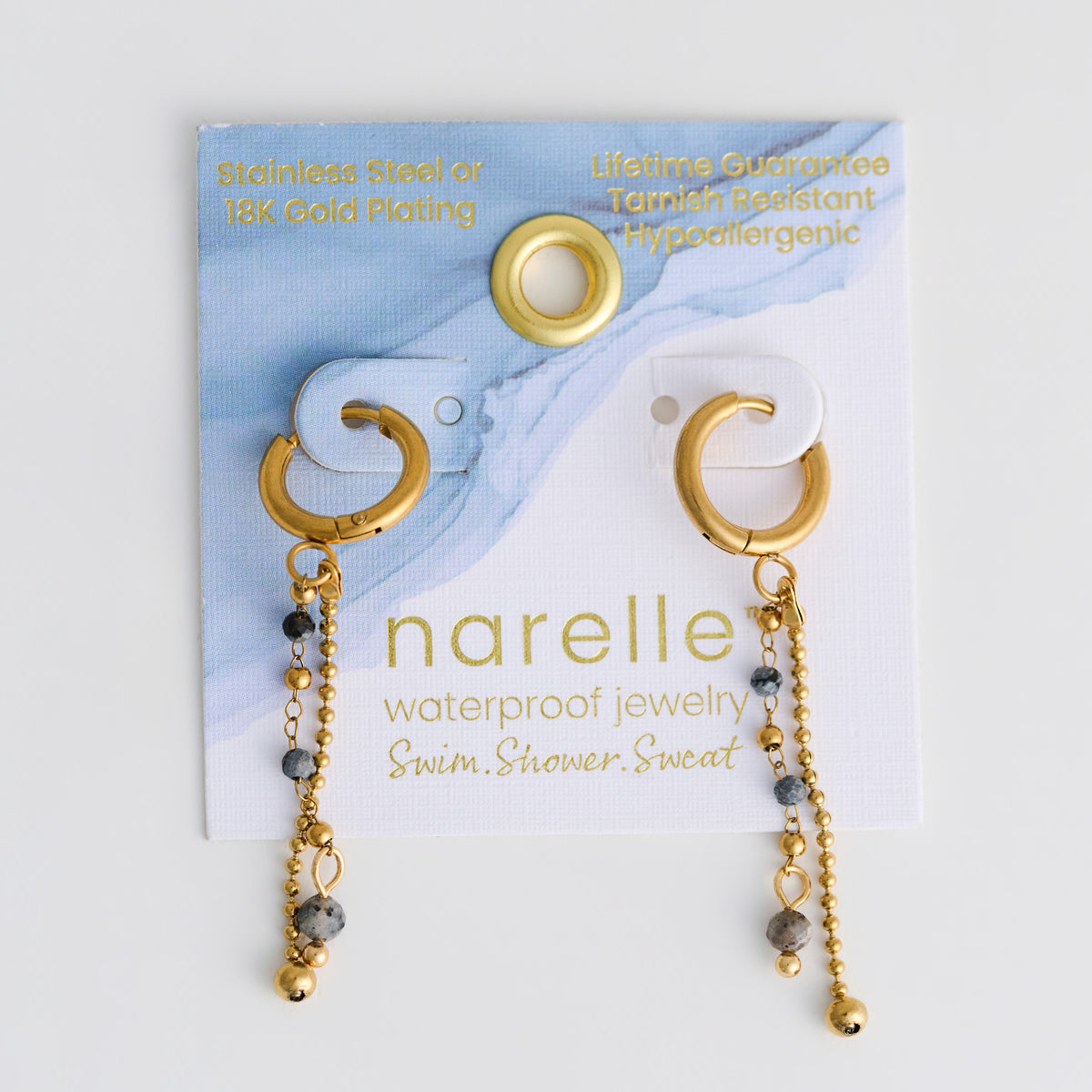 Apatite Earrings Hoop Beaded Waterproof Narelle Gold