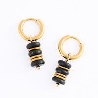 Black Agate Earrings Hoop Waterproof Narelle Gold Disc