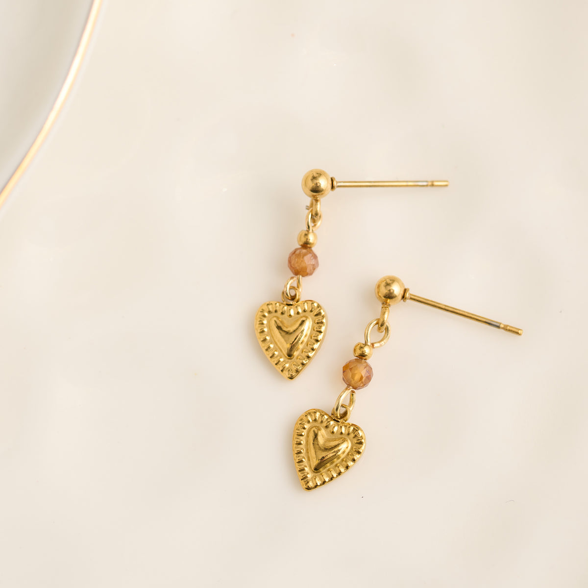 Tiger Eye Earrings Heart Drop Waterproof Narelle Gold