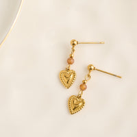 Tiger Eye Earrings Heart Drop Waterproof Narelle Gold