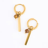 Tiger Eye Earrings Hoop Beaded Waterproof Gold Narelle