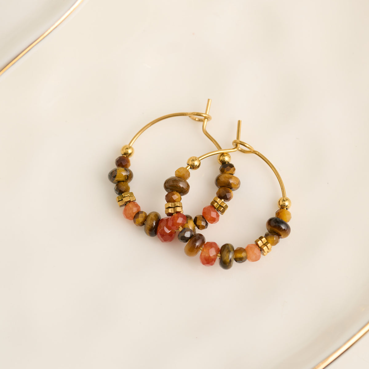 Hoop Earrings Gemstone Beaded Waterproof Narelle Gold