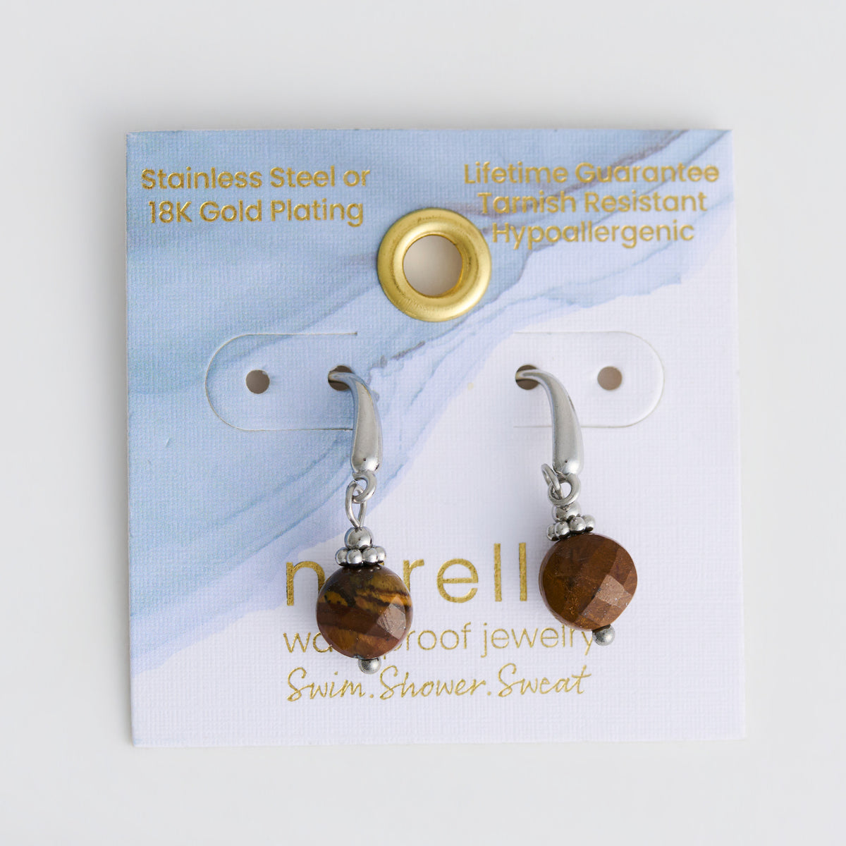 Tiger Eye Earrings Drop Faceted Waterproof Narelle