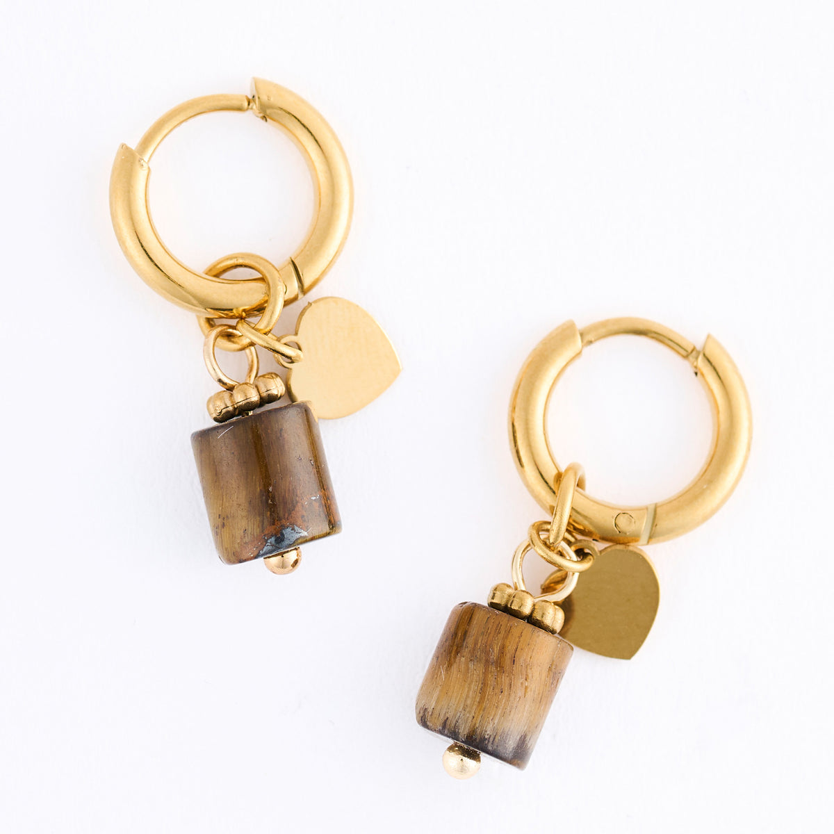 Tiger Eye Earrings Hoop Waterproof Narelle Gold Beaded
