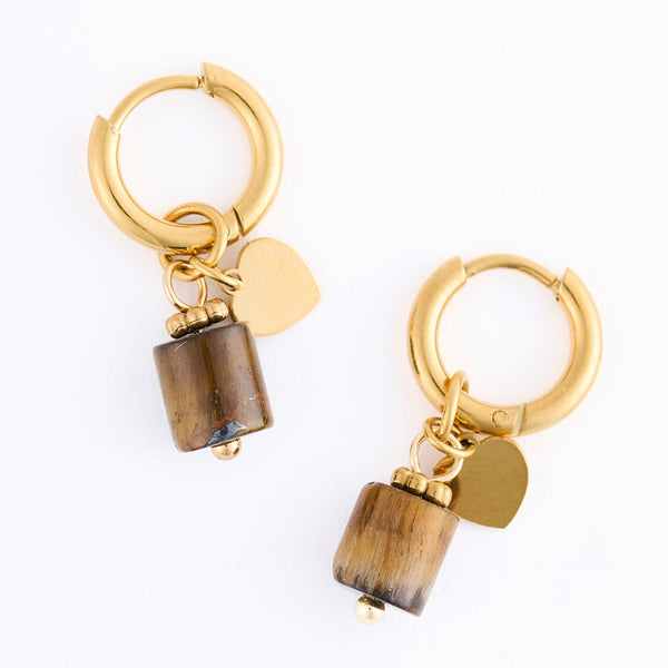 Tiger Eye Earrings Hoop Waterproof Narelle Gold Beaded