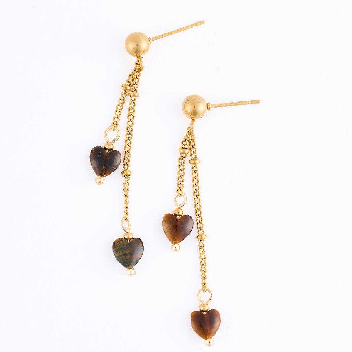 Drop Earrings Tiger Eye Hearts Waterproof Narelle Gold