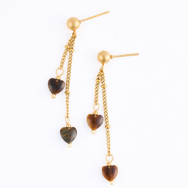 Drop Earrings Tiger Eye Hearts Waterproof Narelle Gold