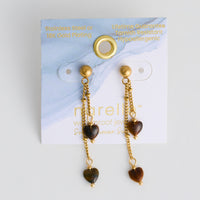 Drop Earrings Tiger Eye Hearts Waterproof Narelle Gold