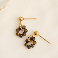 Tiger Eye Earrings Drop Beaded Waterproof Narelle Gold Post