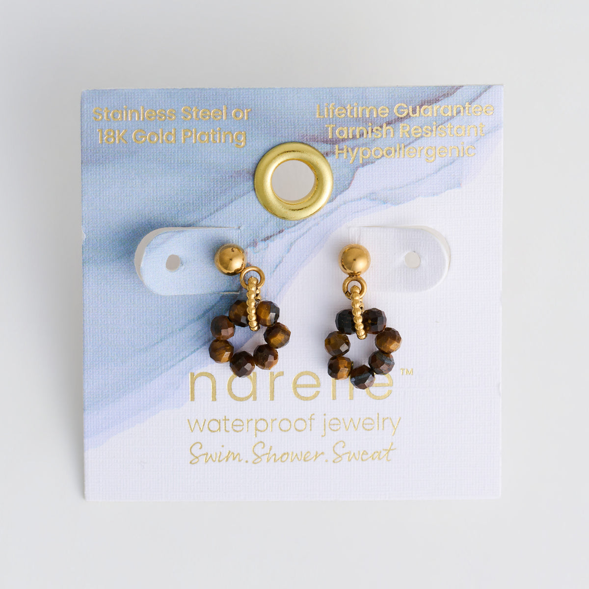 Tiger Eye Earrings Drop Beaded Waterproof Narelle Gold Post