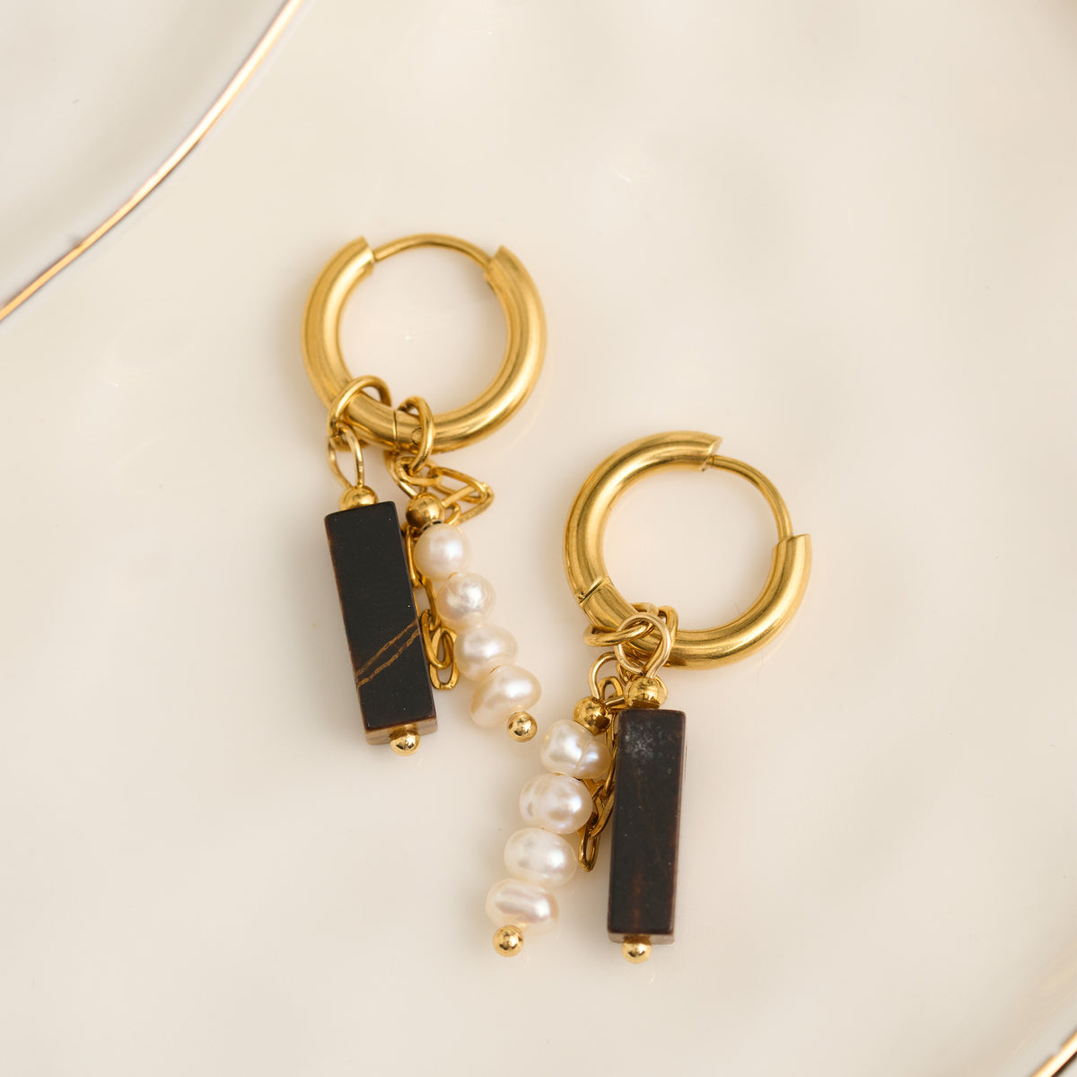 Hoop Earrings Pearl Gemstone Beaded Waterproof Gold Narelle