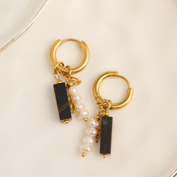 Hoop Earrings Pearl Gemstone Beaded Waterproof Gold Narelle