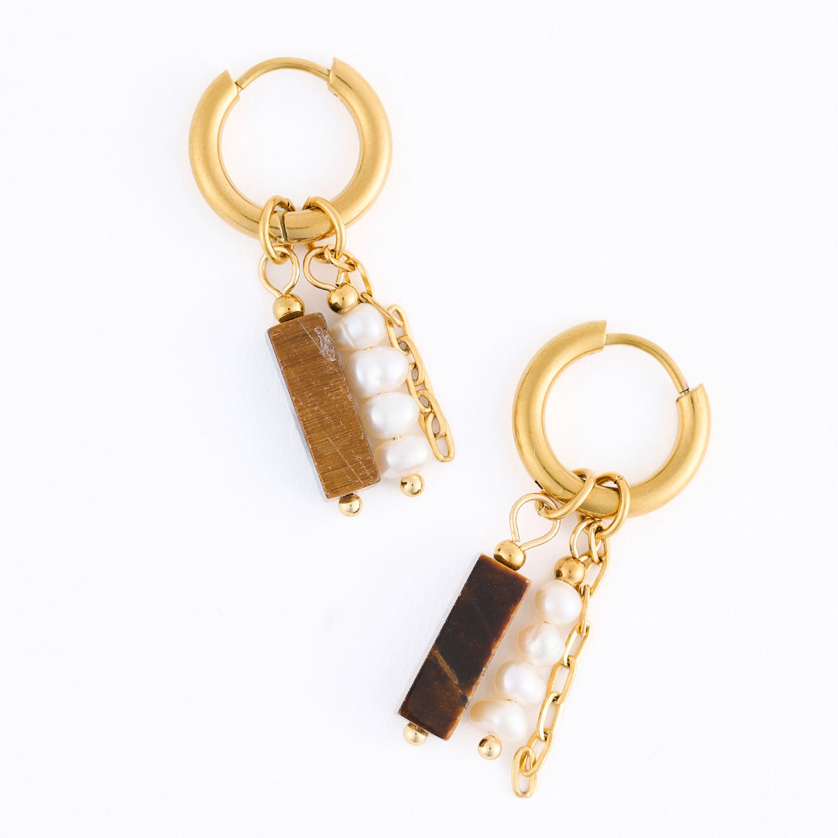 Hoop Earrings Pearl Gemstone Beaded Waterproof Gold Narelle