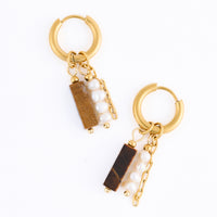 Hoop Earrings Pearl Gemstone Beaded Waterproof Gold Narelle