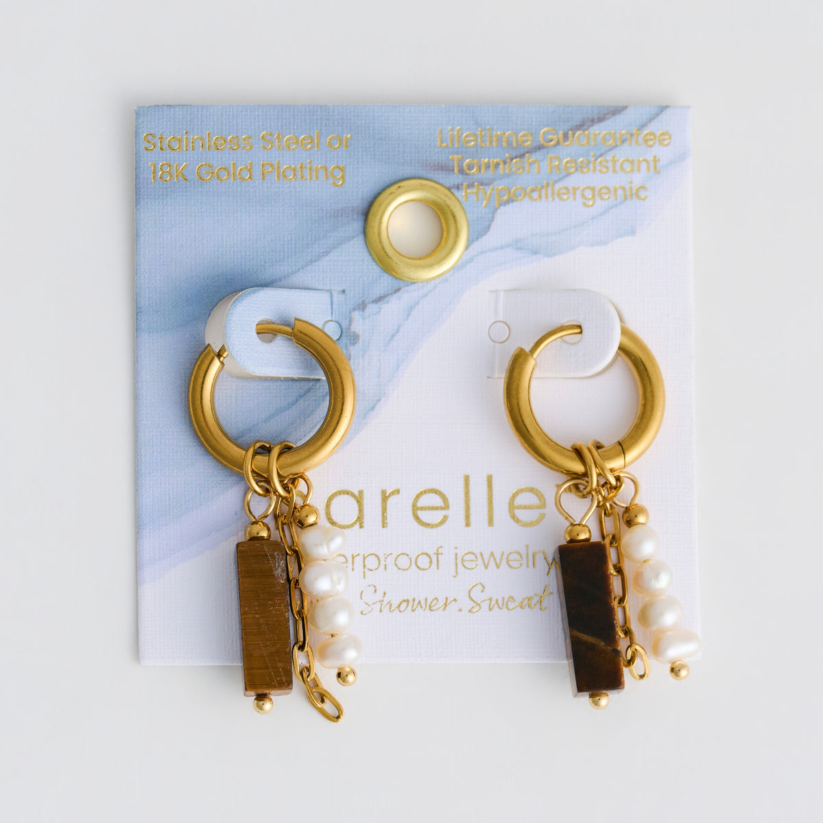 Hoop Earrings Pearl Gemstone Beaded Waterproof Gold Narelle