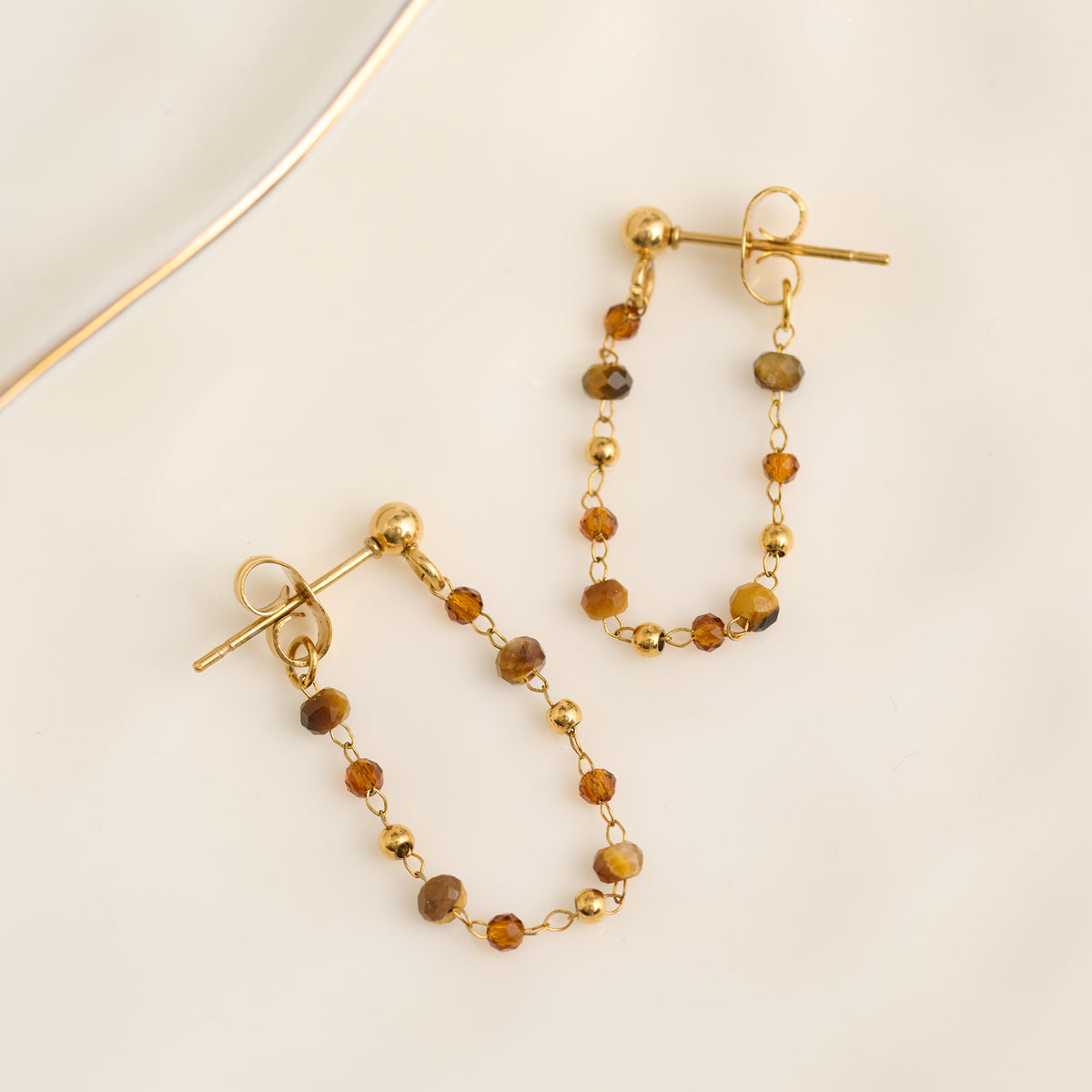 Drop Earrings Gemstone Beaded Waterproof Narelle Gold