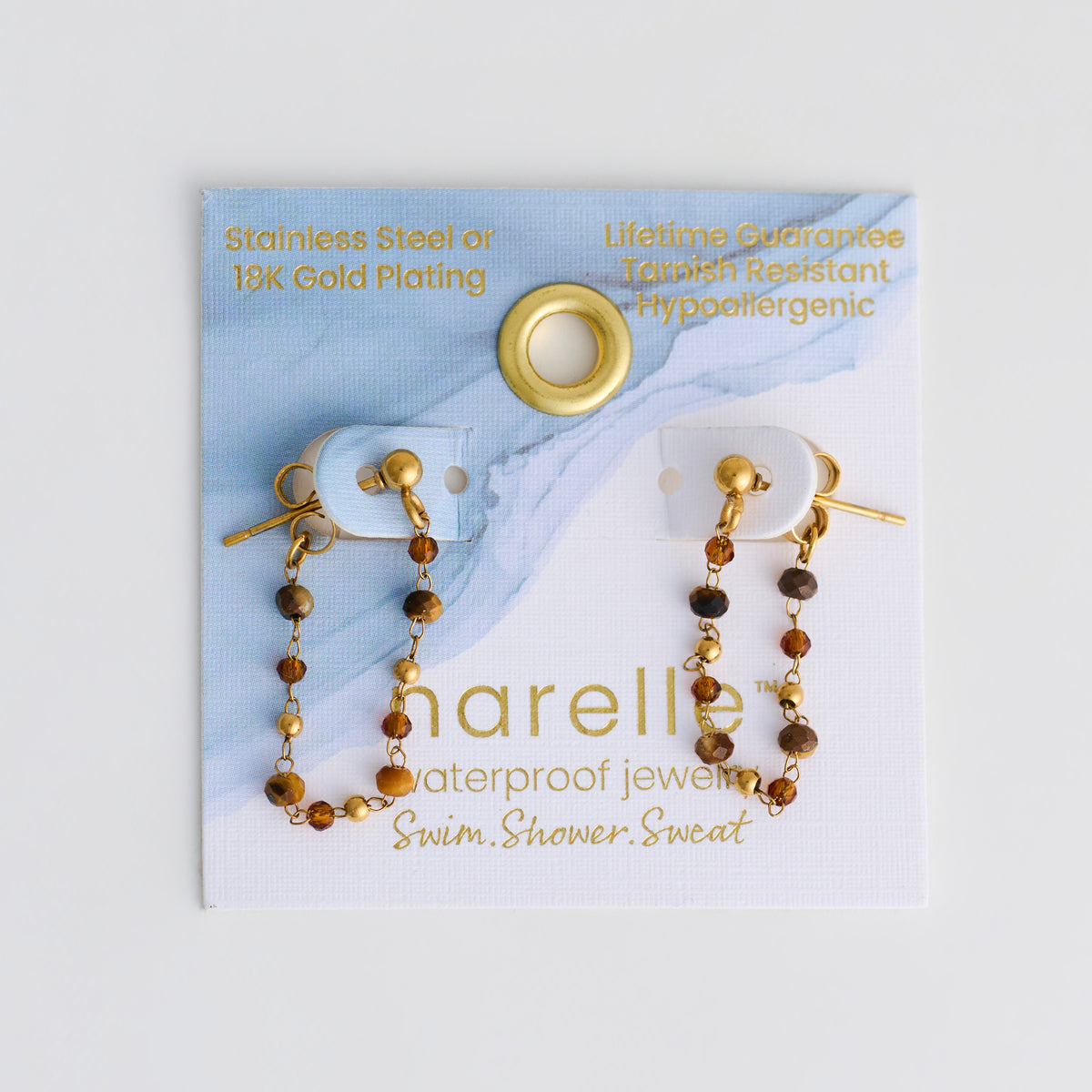 Drop Earrings Gemstone Beaded Waterproof Narelle Gold