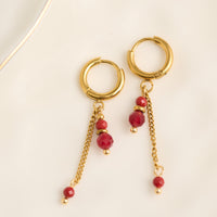 Hoop Earrings Red Agate Waterproof Narelle Gold Faceted Bead