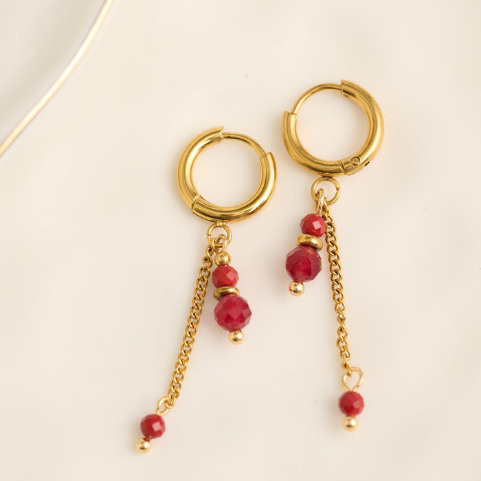 Hoop Earrings Red Agate Waterproof Narelle Gold Faceted Bead