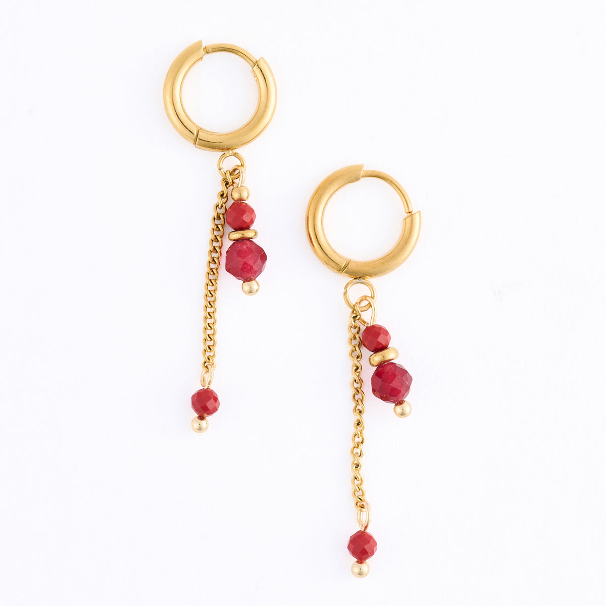 Hoop Earrings Red Agate Waterproof Narelle Gold Faceted Bead