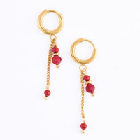 Hoop Earrings Red Agate Waterproof Narelle Gold Faceted Bead