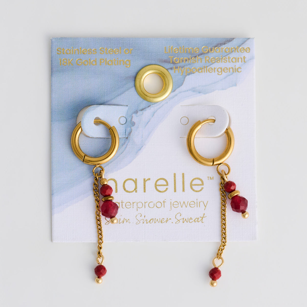 Hoop Earrings Red Agate Waterproof Narelle Gold Faceted Bead