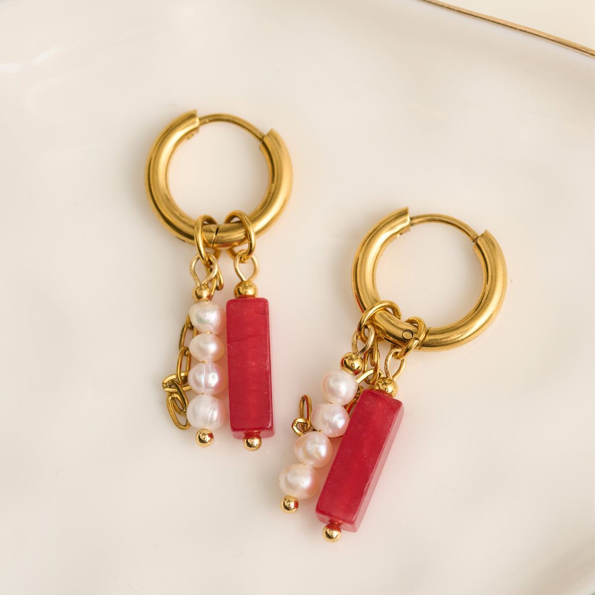 Hoop Earrings Pearl Gemstone Beaded Waterproof Gold Narelle