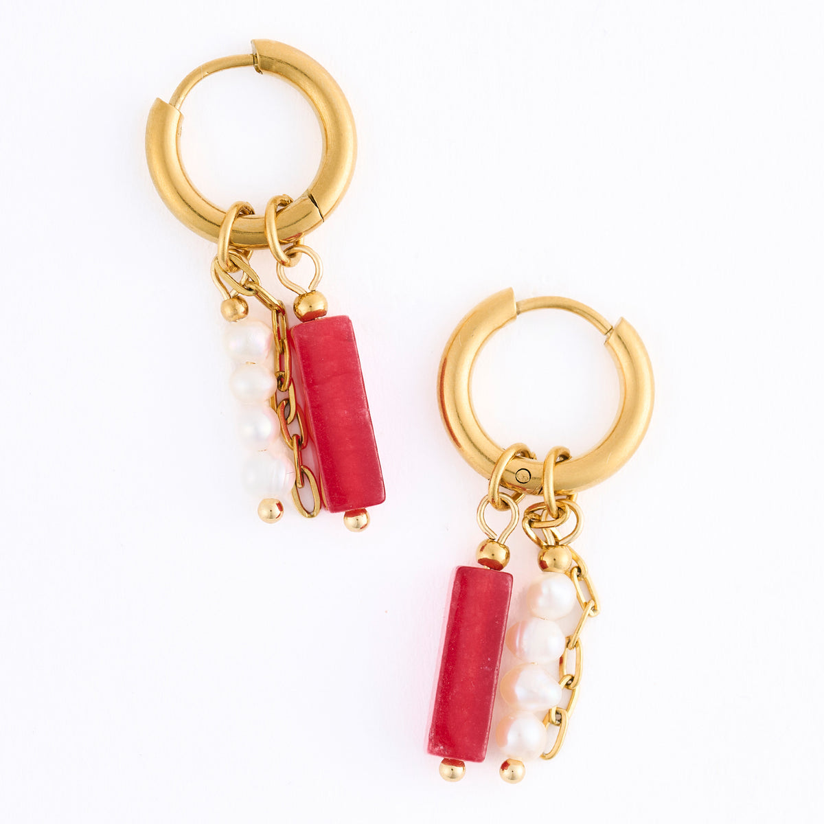 Hoop Earrings Pearl Gemstone Beaded Waterproof Gold Narelle