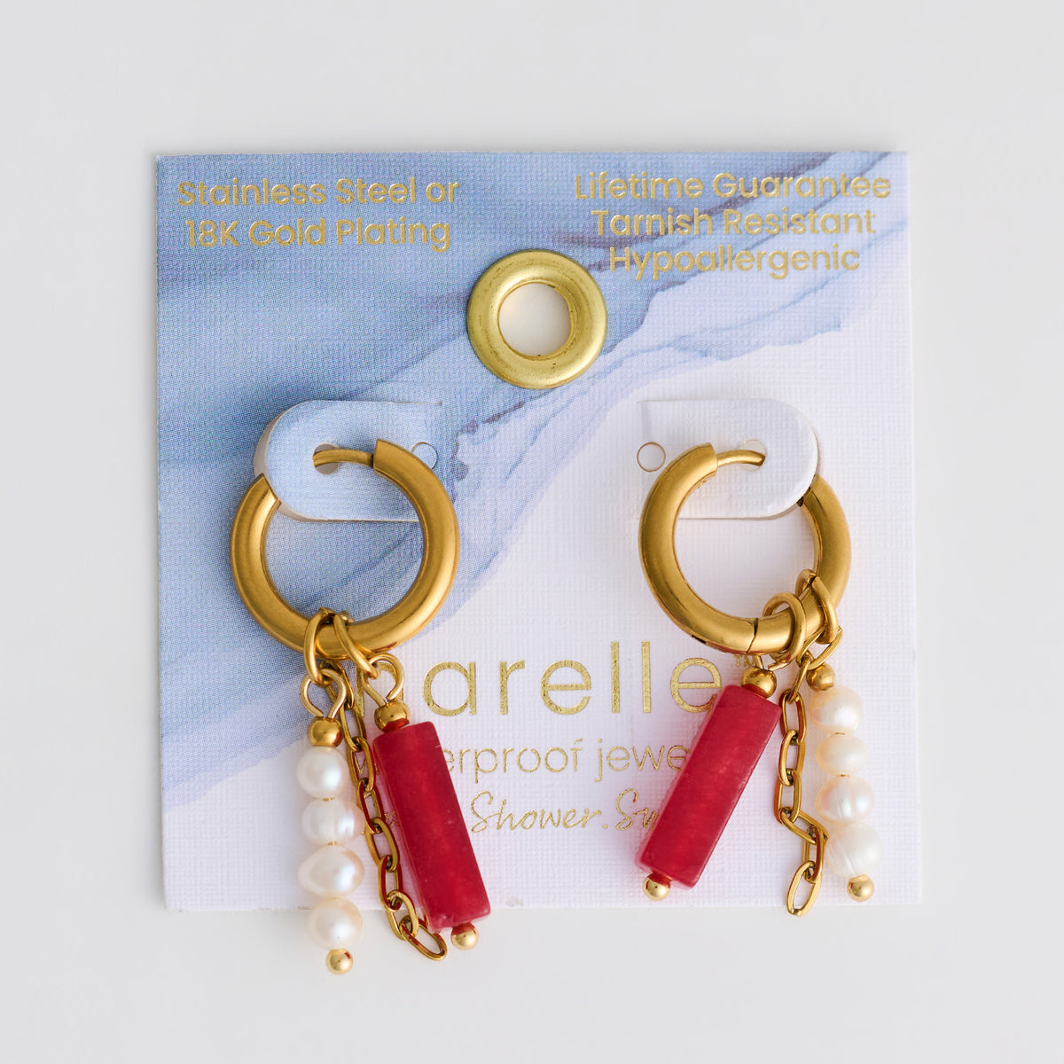 Hoop Earrings Pearl Gemstone Beaded Waterproof Gold Narelle