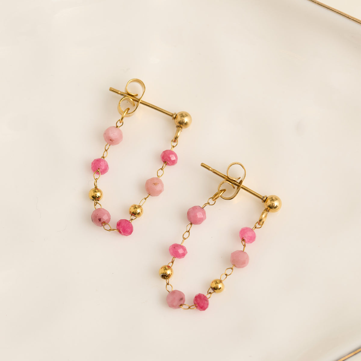 Drop Earrings Gemstone Beaded Waterproof Narelle Gold