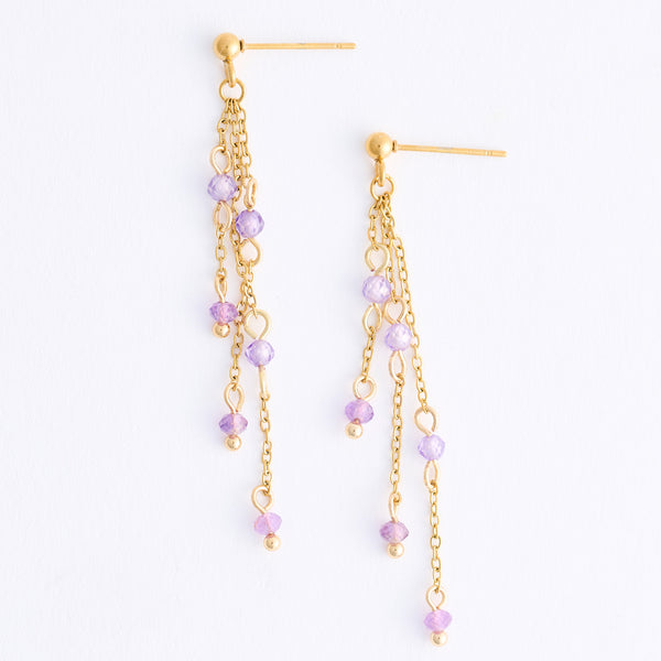 Amethyst Earrings Drop Waterproof Narelle Gold Beaded Chain