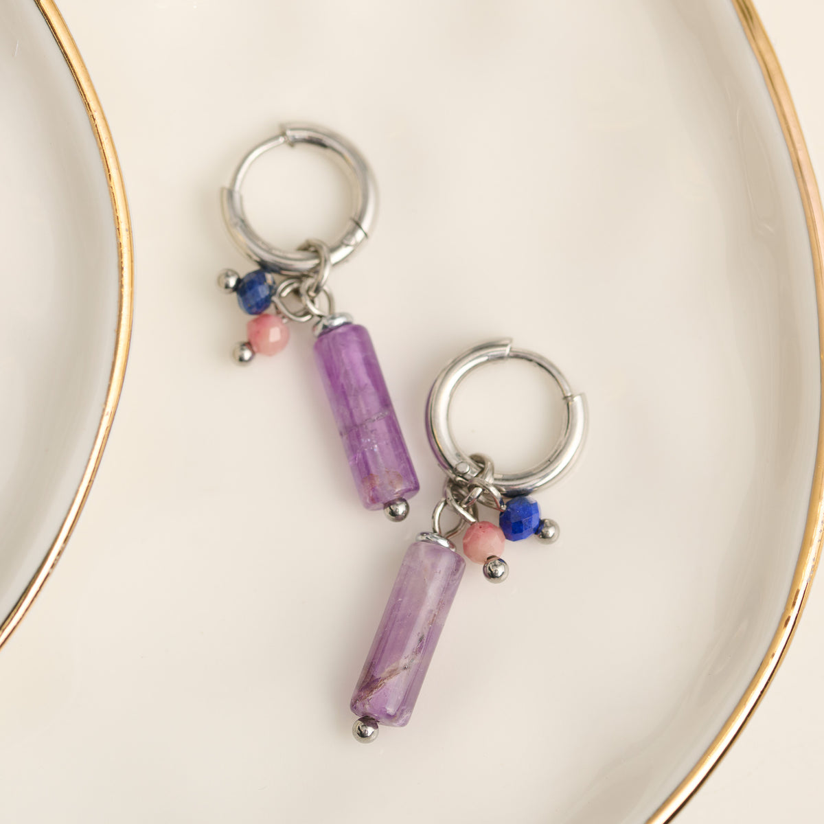 Amethyst Earrings Hoop Bar Waterproof Narelle Gemstone