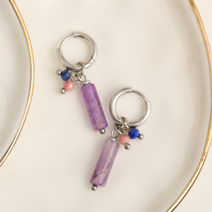 Amethyst Earrings Hoop Bar Waterproof Narelle Gemstone
