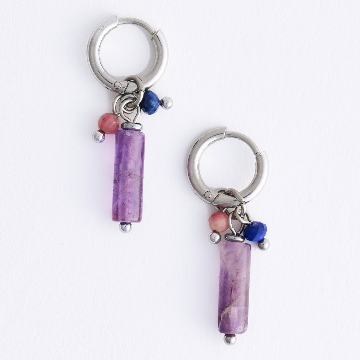Amethyst Earrings Hoop Bar Waterproof Narelle Gemstone
