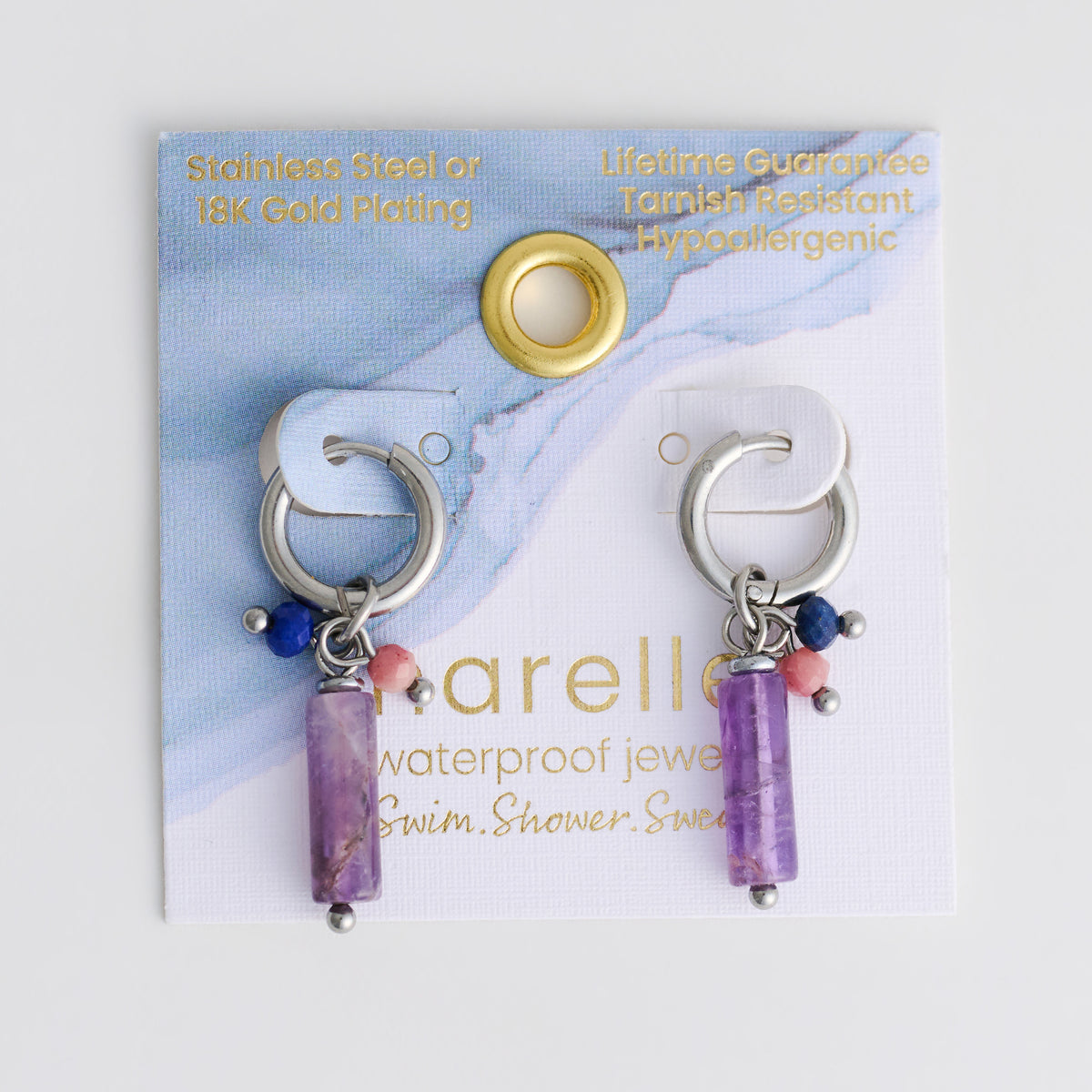 Amethyst Earrings Hoop Bar Waterproof Narelle Gemstone