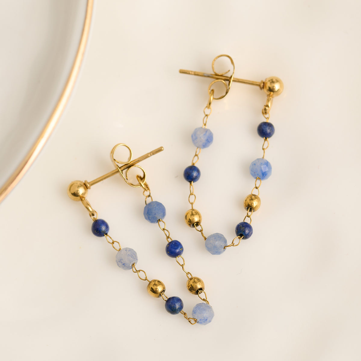 Drop Earrings Gemstone Beaded Waterproof Narelle Gold