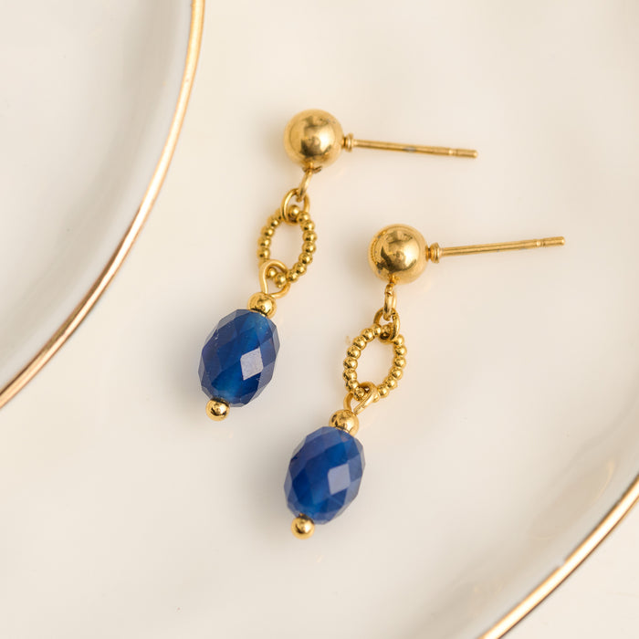 Drop Earrings Faceted Lapis Waterproof Narelle Gold