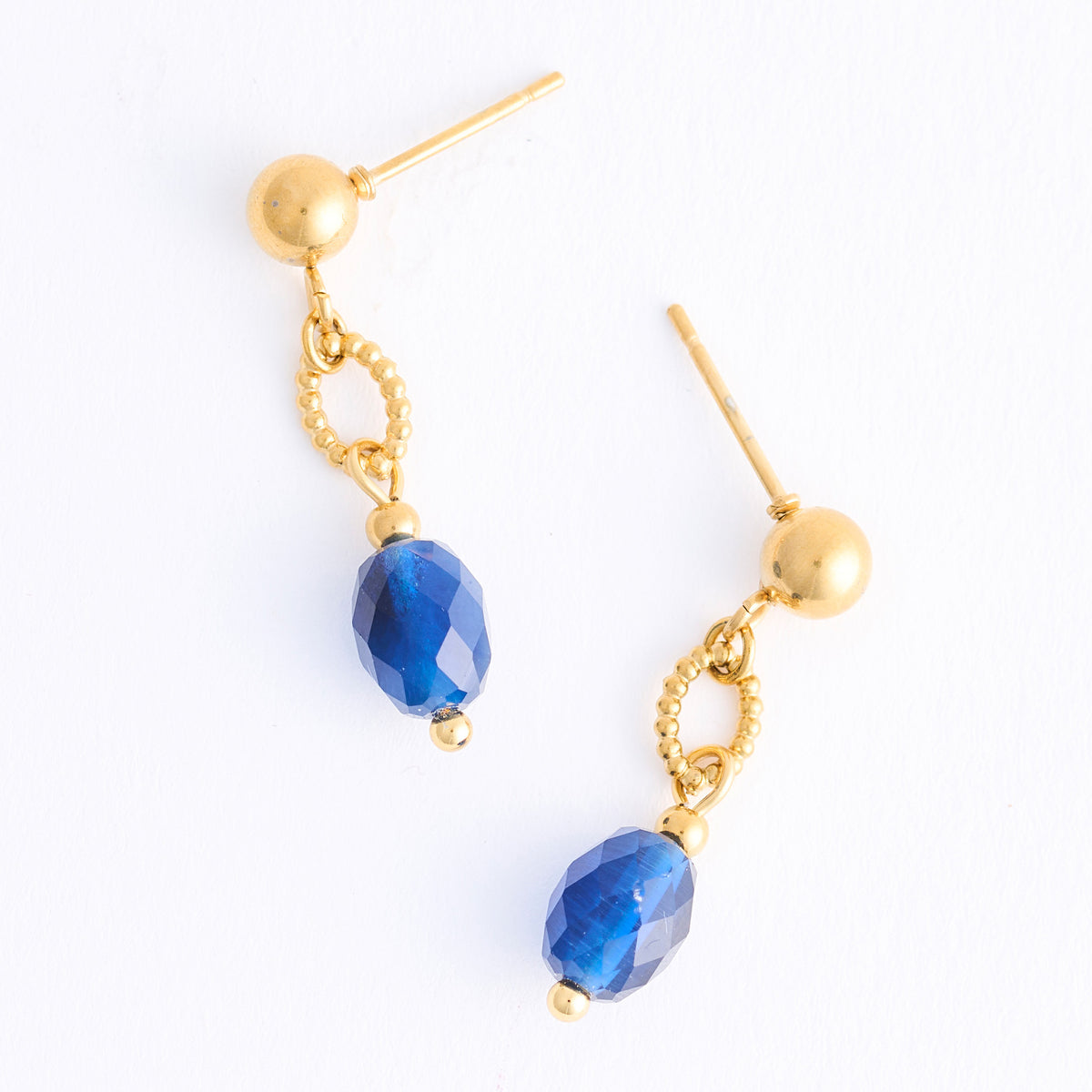 Drop Earrings Faceted Lapis Waterproof Narelle Gold
