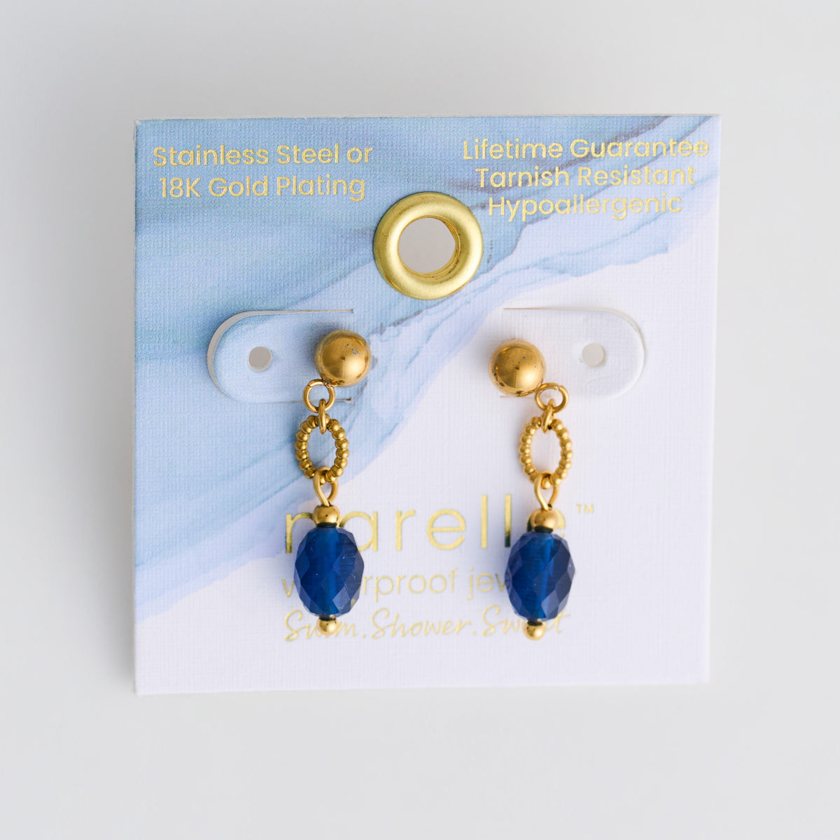 Drop Earrings Faceted Lapis Waterproof Narelle Gold