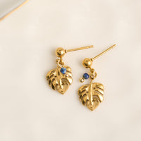 Drop Earrings Palm Leaf Lapis Stone Waterproof Narelle Gold