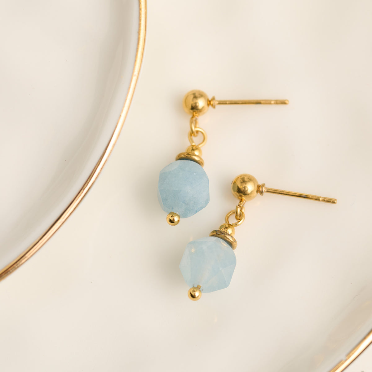 Aquamarine Earrings Drop Faceted Waterproof Gold Narelle
