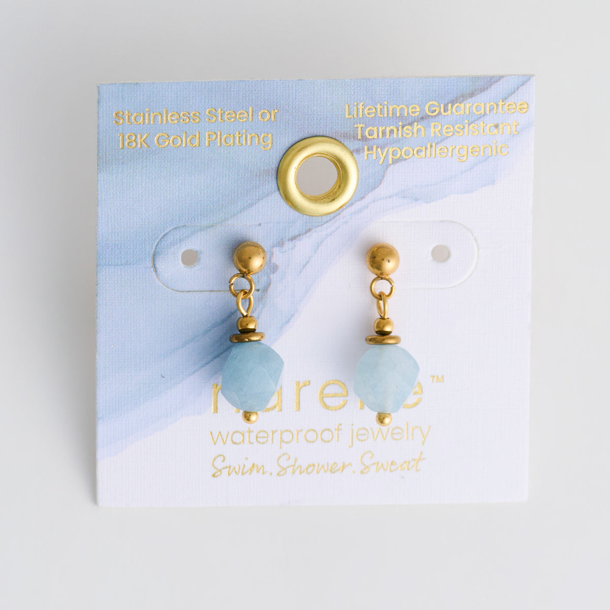 Aquamarine Earrings Drop Faceted Waterproof Gold Narelle