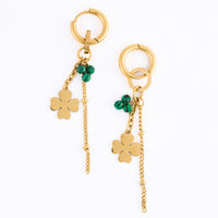 Malachite Earrings Clover Hoop Waterproof Narelle Gold