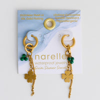 Malachite Earrings Clover Hoop Waterproof Narelle Gold
